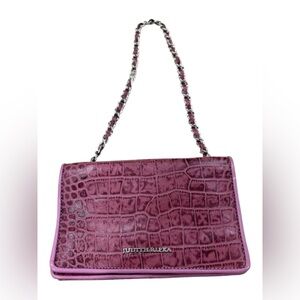 Judith Ripka Pink Croc Embossed Leather Mini Bag